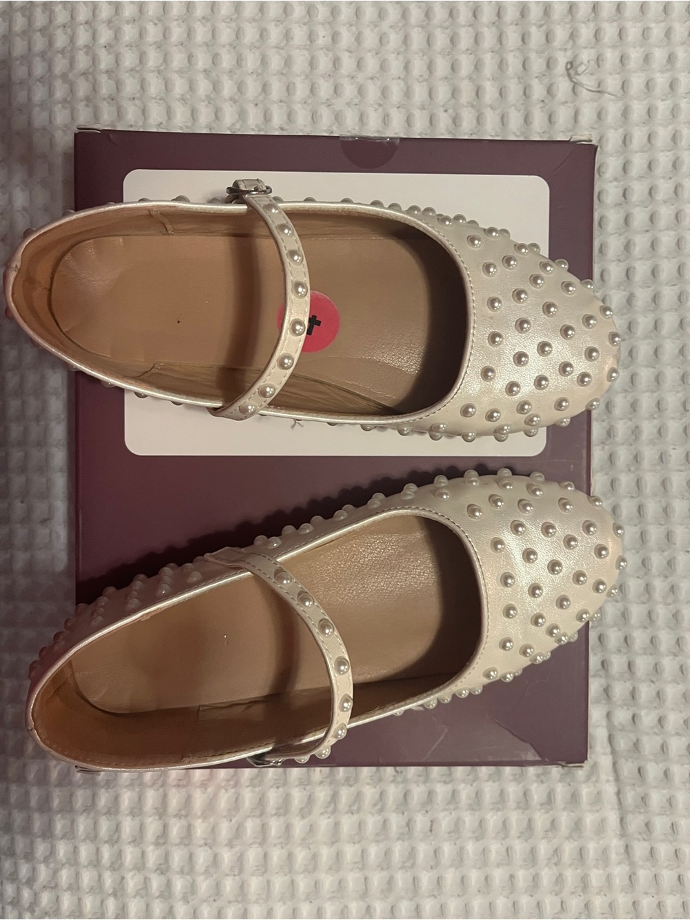 Girl’s 4,Pearl-Studded Cream Mary Jane Flats